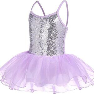 Fly Pig Sequin Dance Recital Outfit Purple Toddler Tutu Leotard Skirt Kids 3-5
